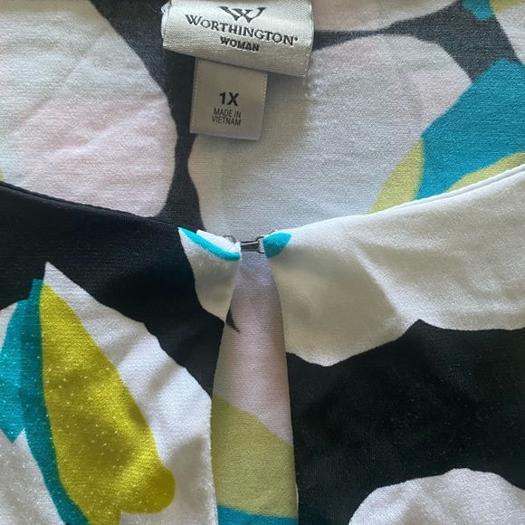 Worthington White and Green Sleeveless Boxy Blouse - Picture 4 of 4